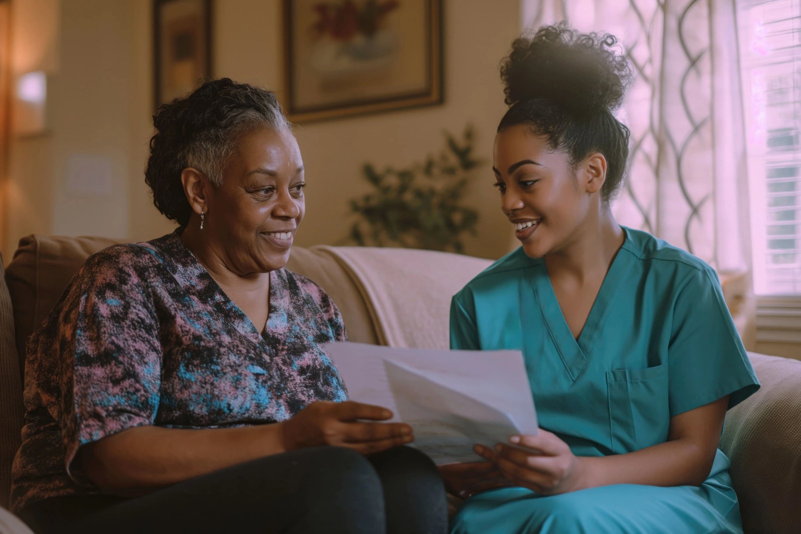 Smiling staff and residents together